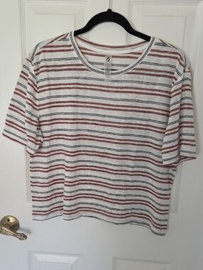Lou & Grey Striped Short-Sleeve Crew Tee in Cream, Rust & Black